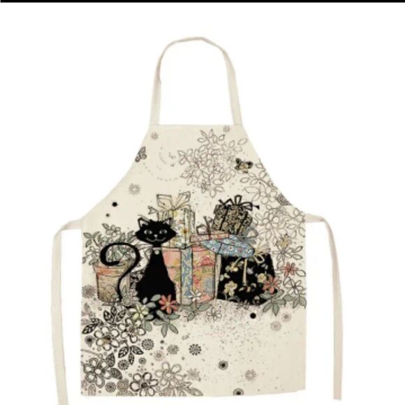 Kitchen or Housework Apron in Linen Printed with Cute Cat - Picture 6 of 9